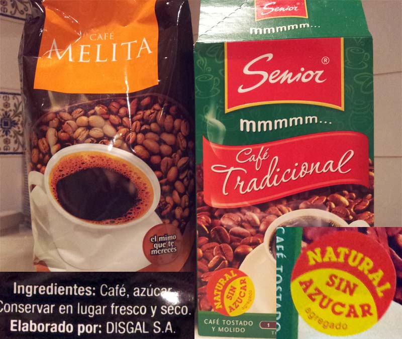 Gemahlener Kaffee: links mit, rechts ohne Zucker