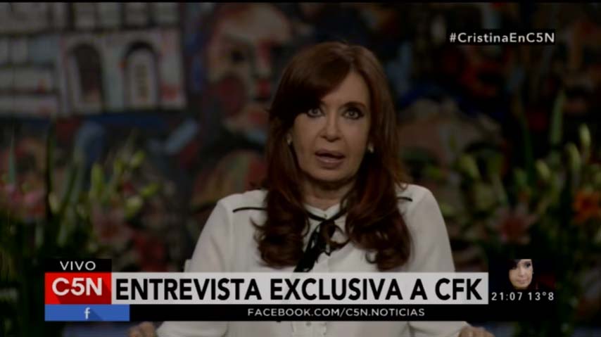 Argentiniens Ex-Präsidentin Cristina Fernández de Kirchner im Interview mit dem TV-Sender C5N