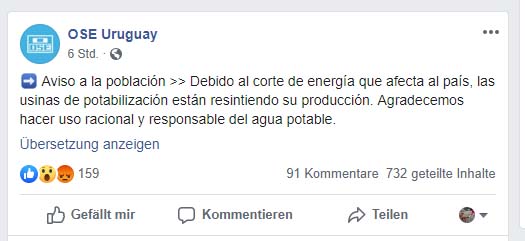 Mitteilung von OSE Uruguay in Facebook